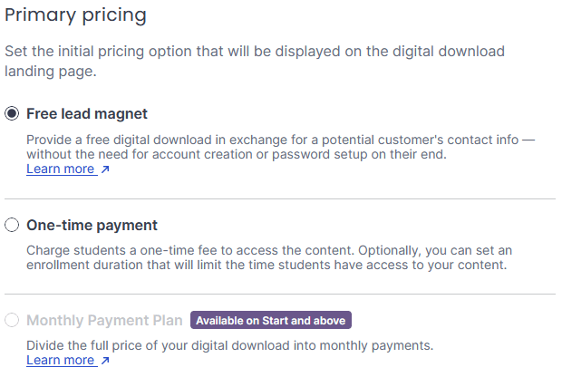 Thinkific digital download pricing