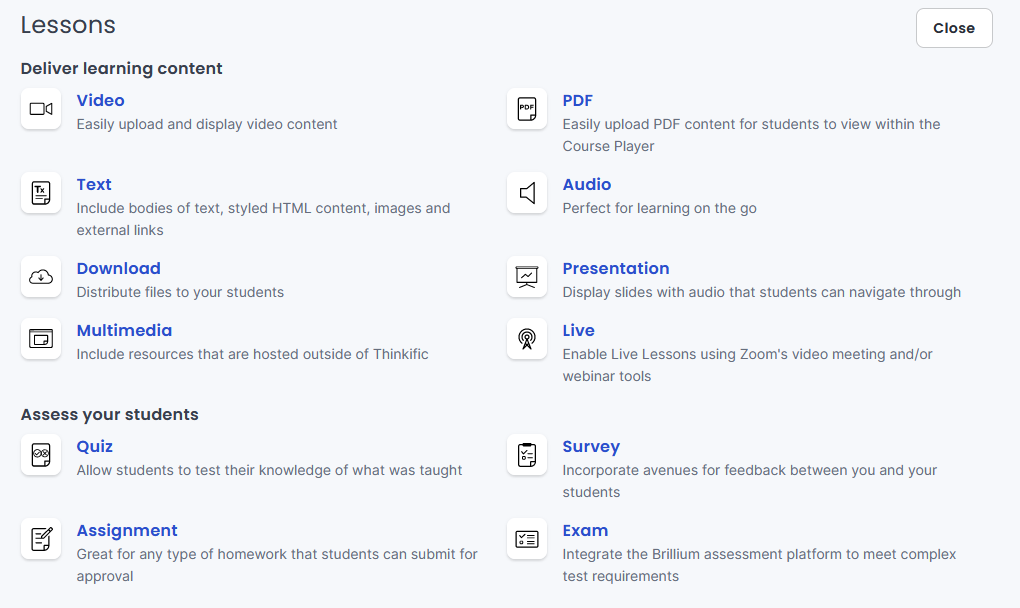 Thinkific lesson customization