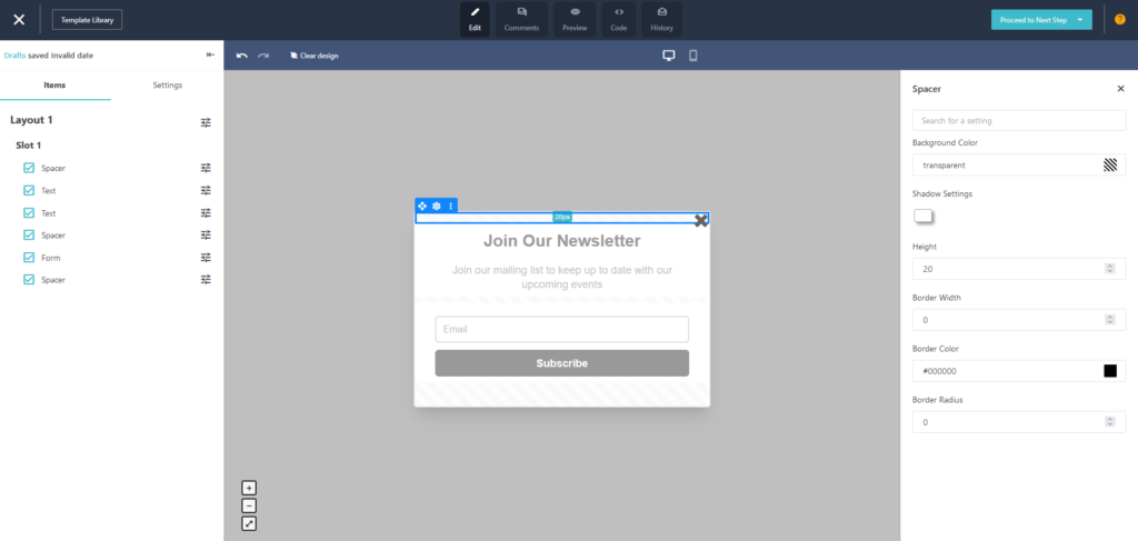 Moosend subscription form design editor