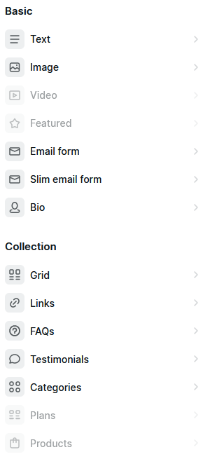 Podia site sections insertion