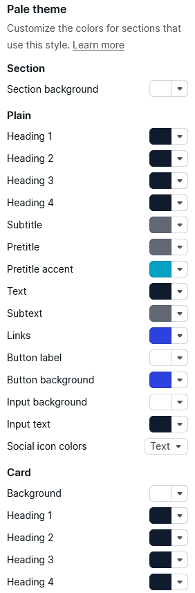 Podia site color section themes personalization