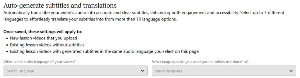 Teachable auto-generate subtitles and translations