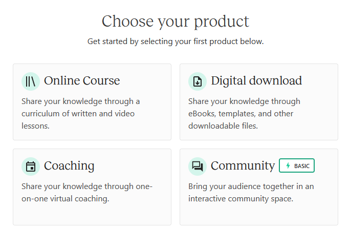 Teachable choose product type