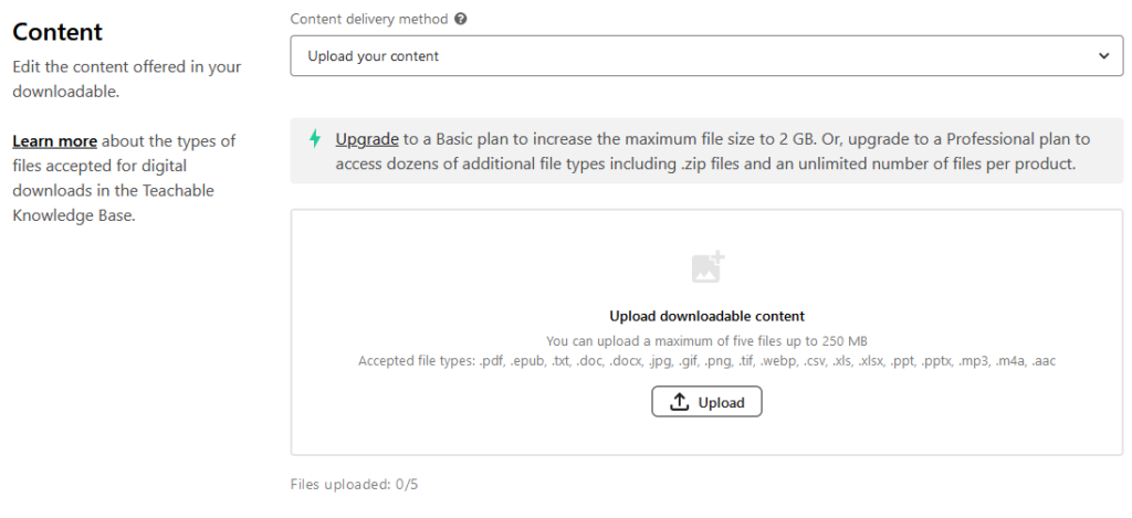 Teachable upload downloadable contents
