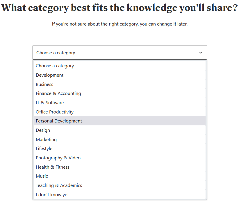 Udemy course category