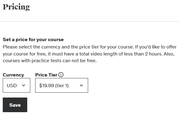 Udemy course pricing