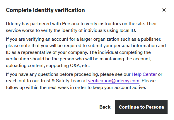 Udemy identity verification with Persona