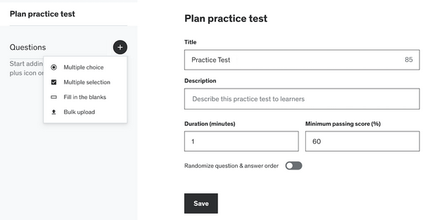 Udemy practice test question types