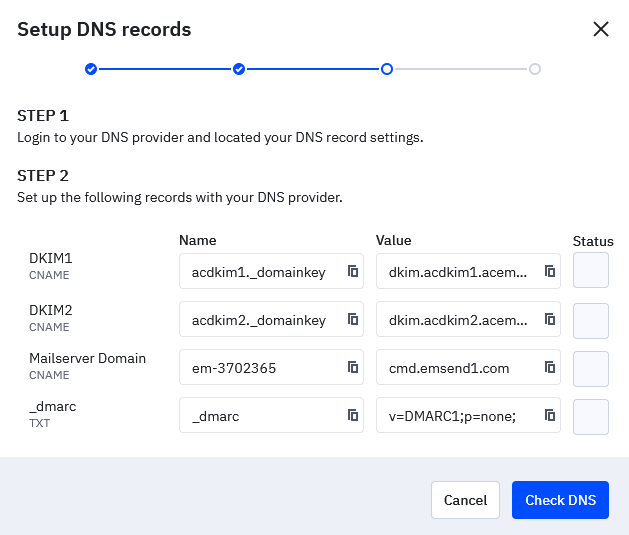 ActiveCampaign dns records