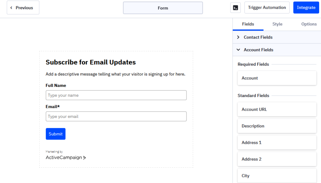 ActiveCampaign form design