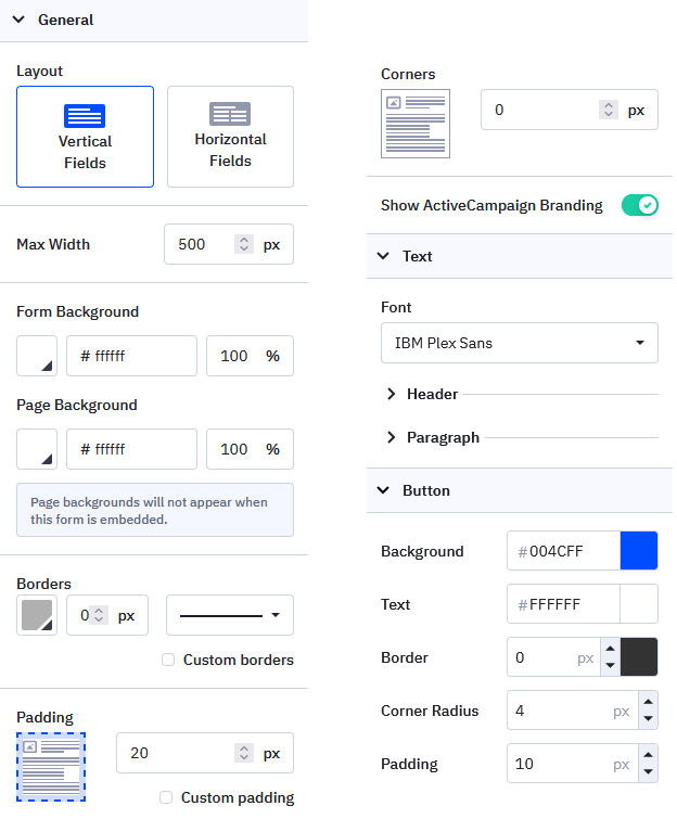 ActiveCampaign form styles