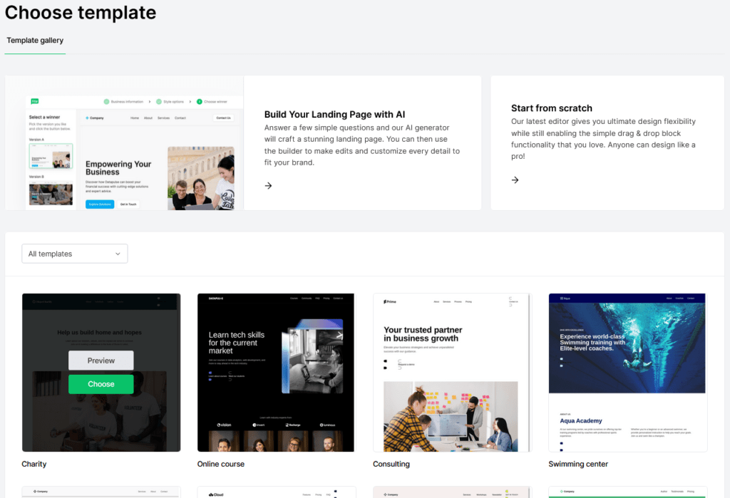 MailerLite landing page templates