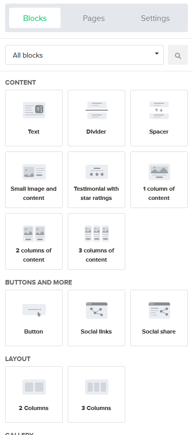 MailerLite website editor blocks